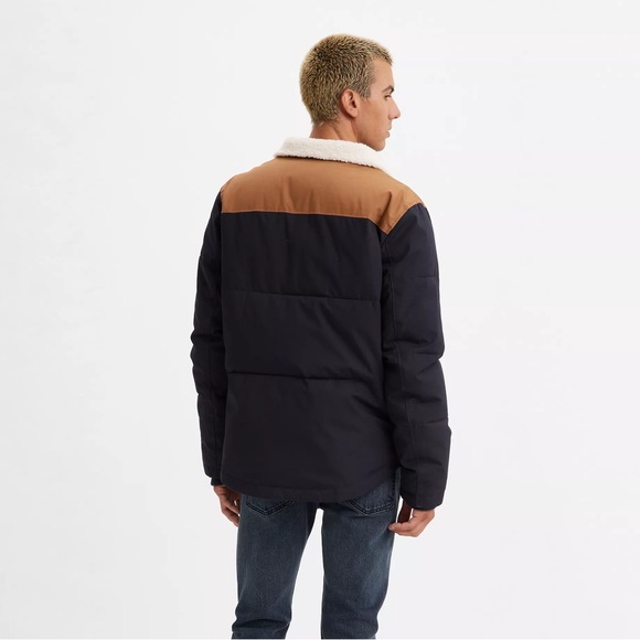 Levi's Quilted Woodsman Puffer Jacket Mens Medium Blue Tan - Picture 8 of 8